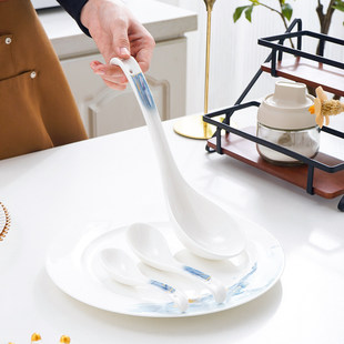 家用骨瓷大汤勺长柄盛汤勺子大调羹陶瓷大勺子新款汤匙大勺