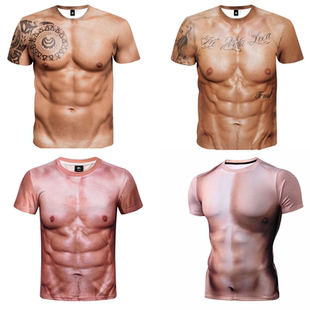 假肌肉腹肌搞笑整蛊T恤年会服装 男cosplay假腹胸肌演唱会表演道具