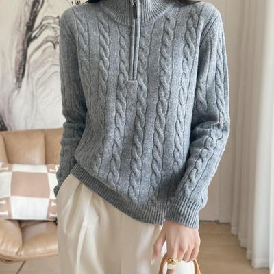 【糯米粉丝专享】时尚减龄百搭100%羊毛针织拉链衫0890款