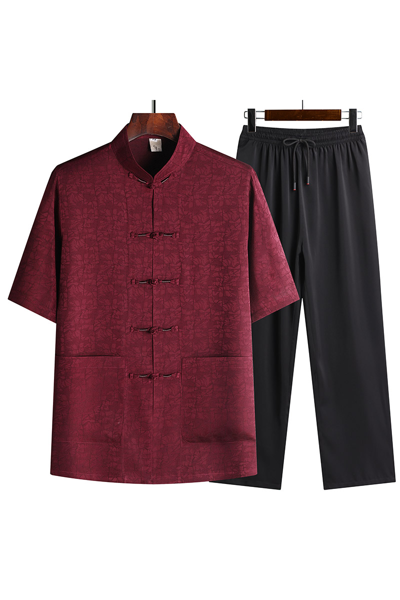 中老年唐装男风盘扣汉服夏季短袖居士服太极服爸爸装T213P65,男装民族服装,星座1108-2