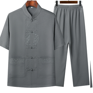 T205P42风爸爸装太极服盘扣汉服爷爷夏季短袖中老年唐装套装