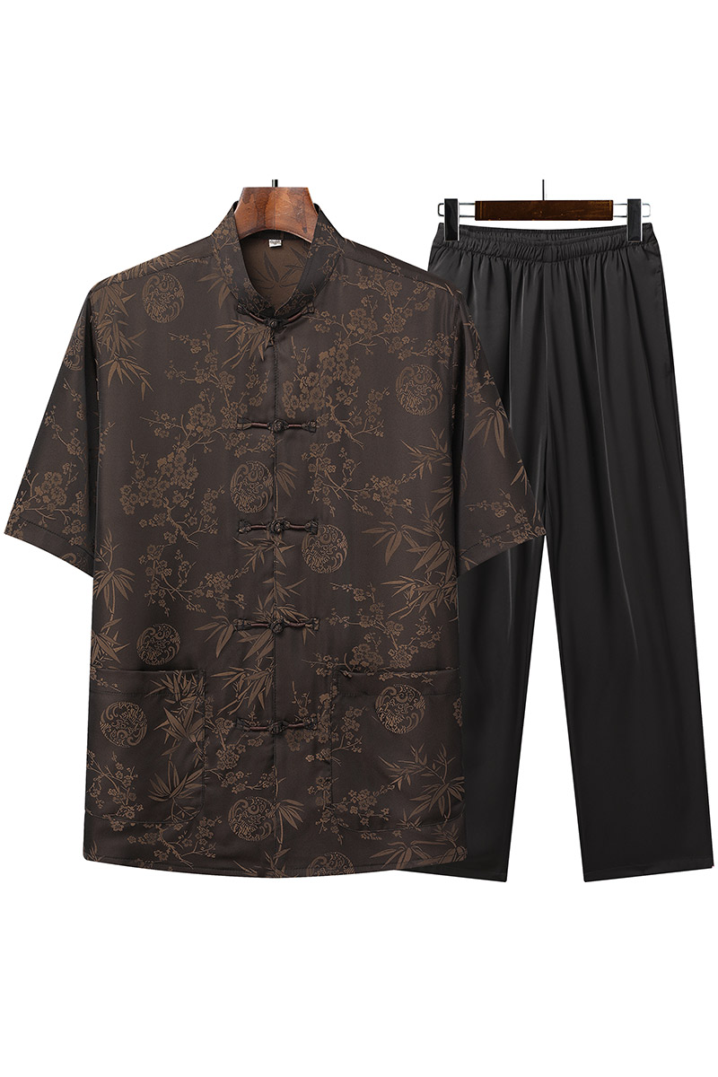 T212P75Z中老年唐装风盘扣汉服夏季短袖居士服太极服爸爸装,男装民族服装,星座1108-2