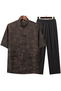 T212P75Z中老年唐装风盘扣汉服夏季短袖居士服太极服爸爸装图片