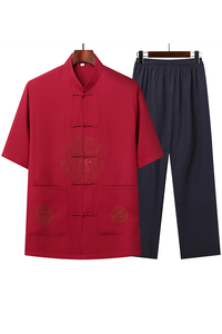 T206P42风盘扣汉服老年夏季短袖唐装爸爸装太极服居士服套装图片