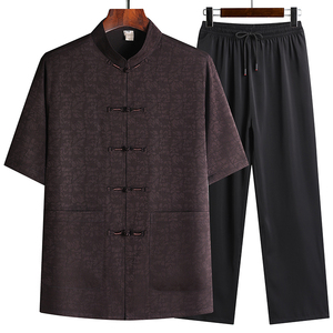 中老年唐装男风盘扣汉服夏季短袖居士服太极服爸爸装T213P65图片