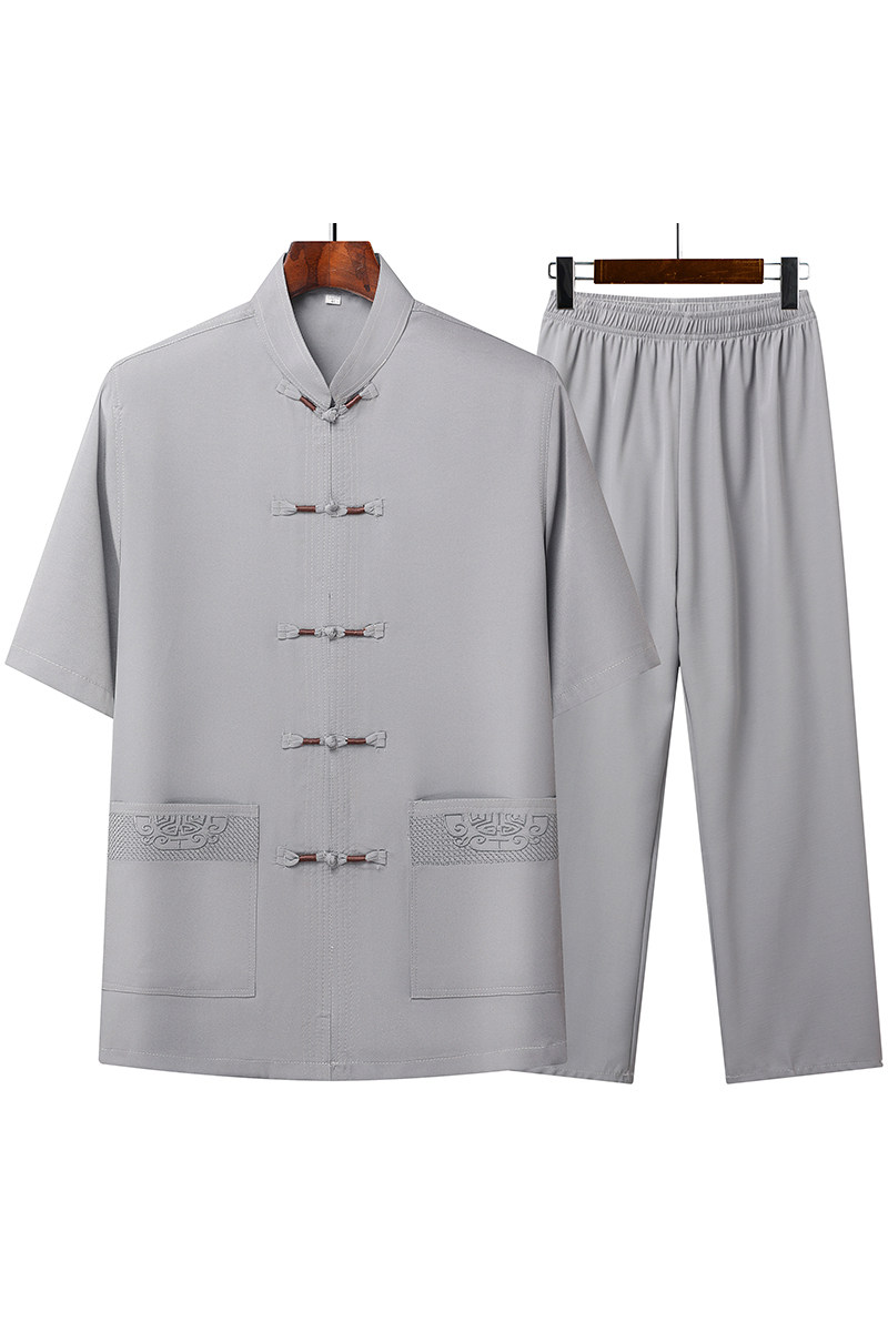 T203P42中老年短袖唐装两件套爸爸装太极服风盘扣汉服居士服,男装民族服装,星座1108-2