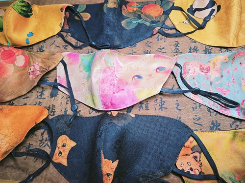 （6-12岁儿童款）100%桑蚕丝 香云纱纯手工护眼角口罩 防风防冻