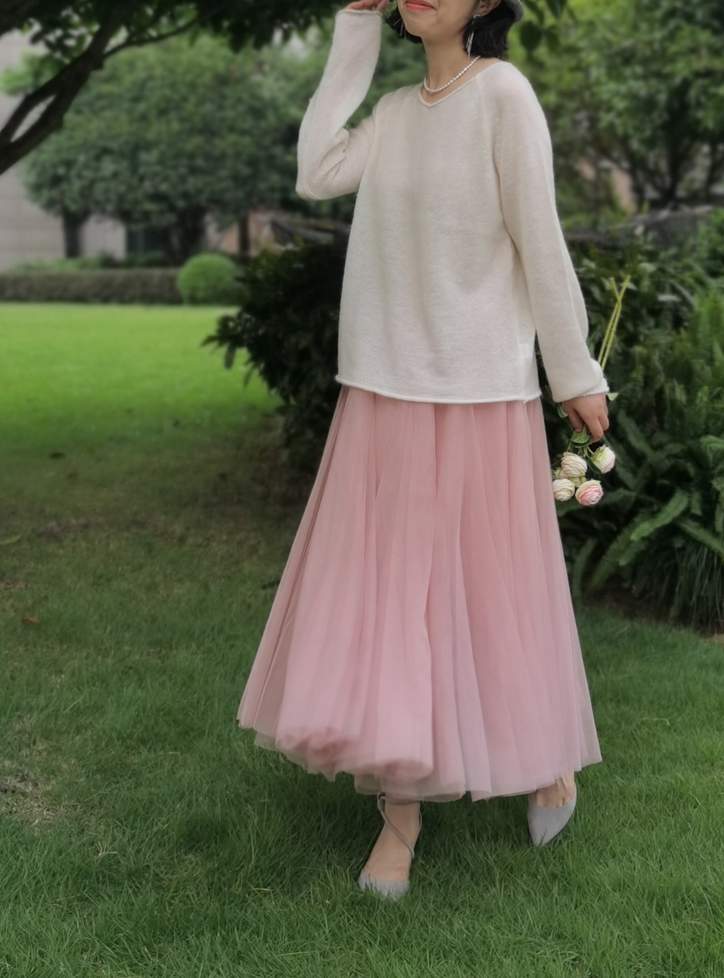 甜美法式微透针织衫宽松