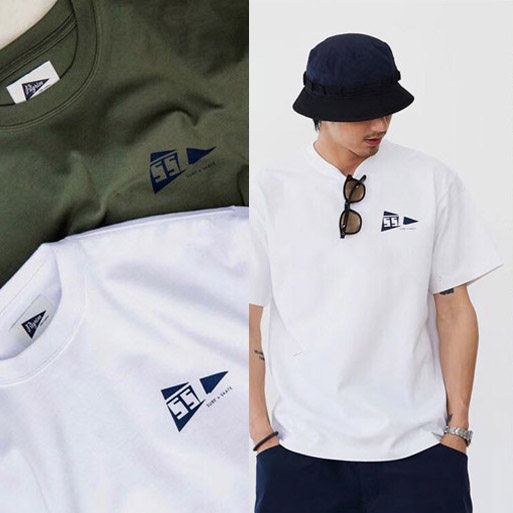 日本beams pilgrim联名短袖t恤小三角标冲浪风宽松简约日系潮牌