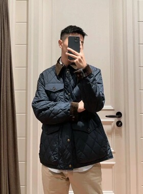 美式秋冬季男士灯芯绒翻棉衣小标休闲保暖菱格子棉服外套上衣