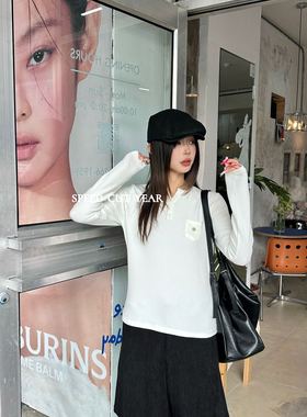 速裁琪年2025冬款新款39661款V领前开扣小口袋洋气时尚打底上衣女