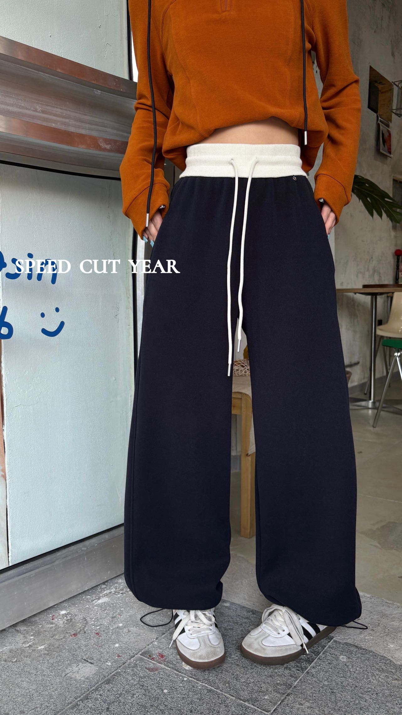 2A 2025新款韩版时尚百搭显瘦松紧腰宽松休闲加绒卫裤女阔腿裤