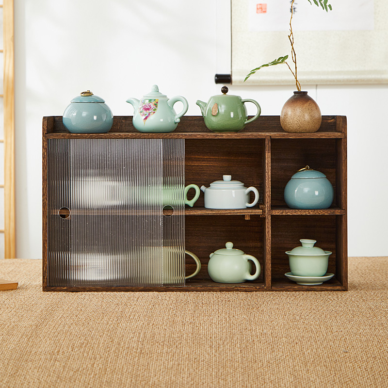实木防尘移门储物柜桌面茶杯架子