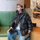 假两件pu皮棉袄炸街高级感牛仔拼接双层休闲棉服棉袄313B-P81-70，男装棉衣，星座313B