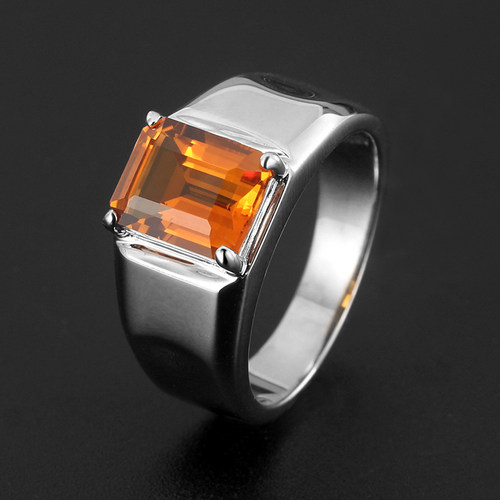 简约天然黄晶戒指男925银镀白金