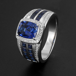 原创设计925纯银镀金蓝宝石戒指男款时尚潮高级定做18K金镶嵌宝石