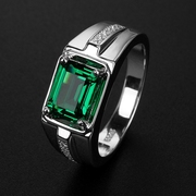 Emerald green spinel tourmaline emerald men's ring sterling silver tide men's domineering personality ring