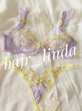 for love lemons 柠檬性感蕾丝刺绣薄款文胸少女紫色内衣聚拢胸罩