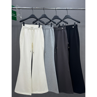 欧洲站2025春新款 修身 显瘦百搭长裤 女南油欧货 松紧腰黑色微喇叭裤