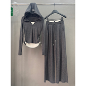 2026新款 女假两件拼接连帽上衣阔腿裤 运动休闲套装 欧货灰系格调