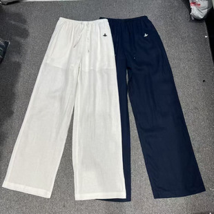 南油高版本2025夏季新款服装亚麻阔腿裤设计感小众洋气白色长裤子
