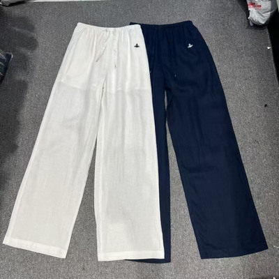 南油高版本2025夏季新款服装亚麻阔腿裤设计感小众洋气白色长裤子