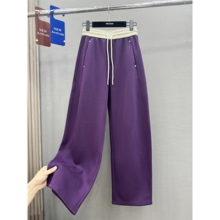 香蕉长裤 女早春卫裤 松紧高腰紫色休闲阔腿直筒裤 高端欧货2025新款