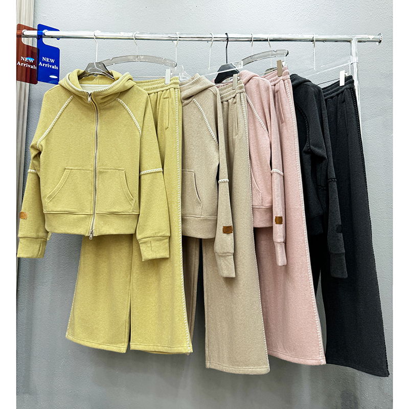深圳南油高端女装连帽加绒卫衣外套+阔腿裤洋气欧货潮时髦套装冬