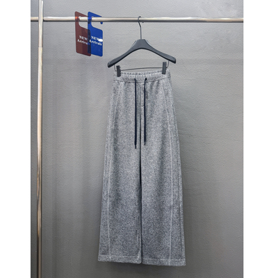 欧洲站2025秋冬新款简约风松紧腰抽绳百搭休闲显瘦阔腿长裤女1890