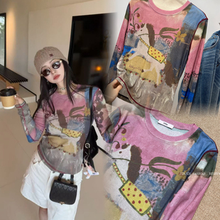 2026春新款 冰丝凉感上衣防晒衣女 欧货街头涂鸦拼色时髦个性