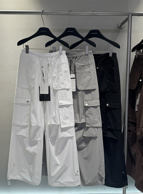 DARIM2025春白色窄版直筒阔腿美式高街松紧腰高级水洗休闲工装裤