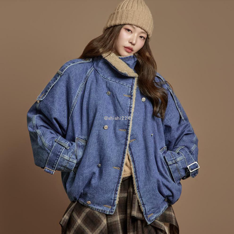 韩国直邮DINT正品代购宽松毛绒内里保暖牛仔色夹克外套