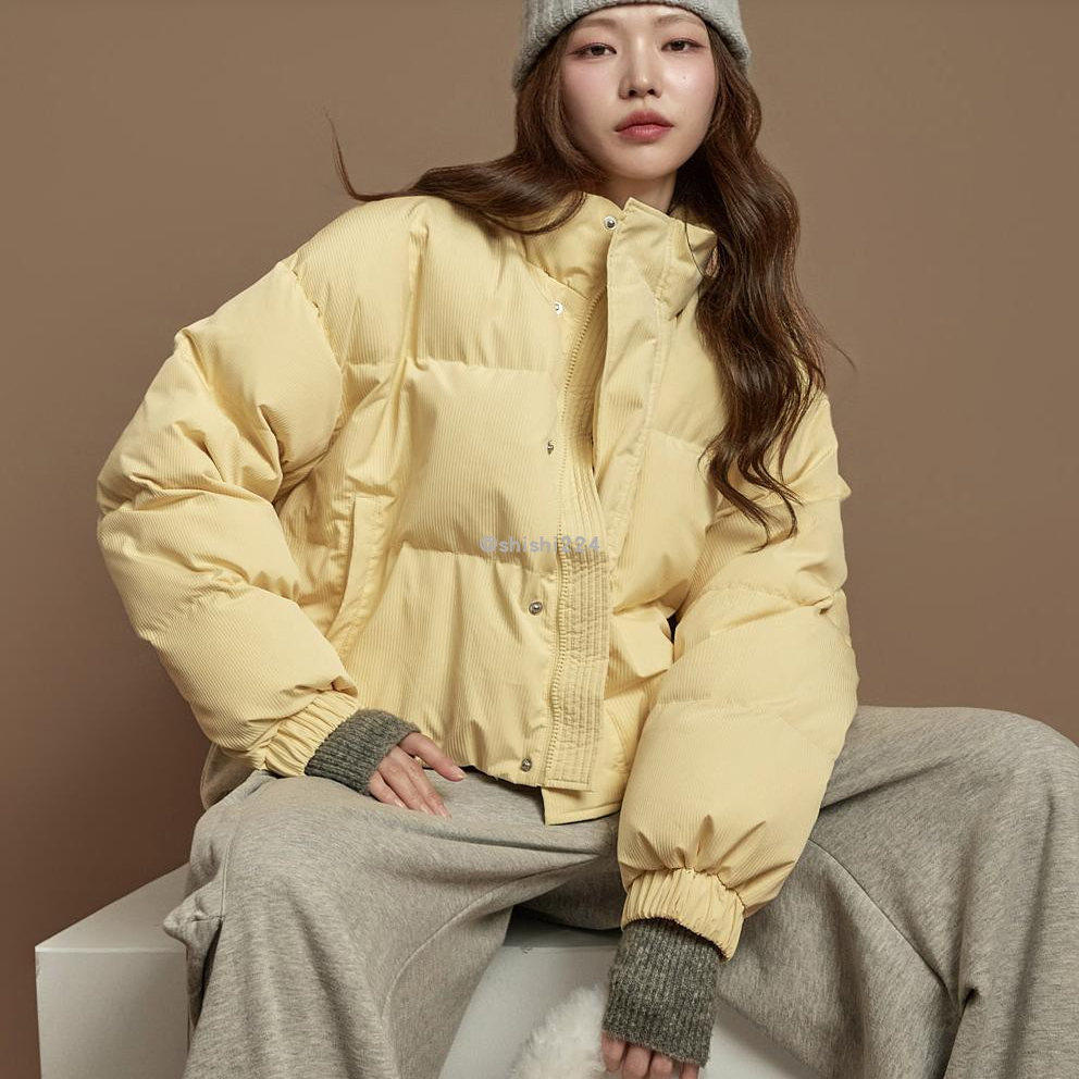 韩国直邮DINT正品代购侧袋下摆抽绳拉链立领短款羽绒服外套