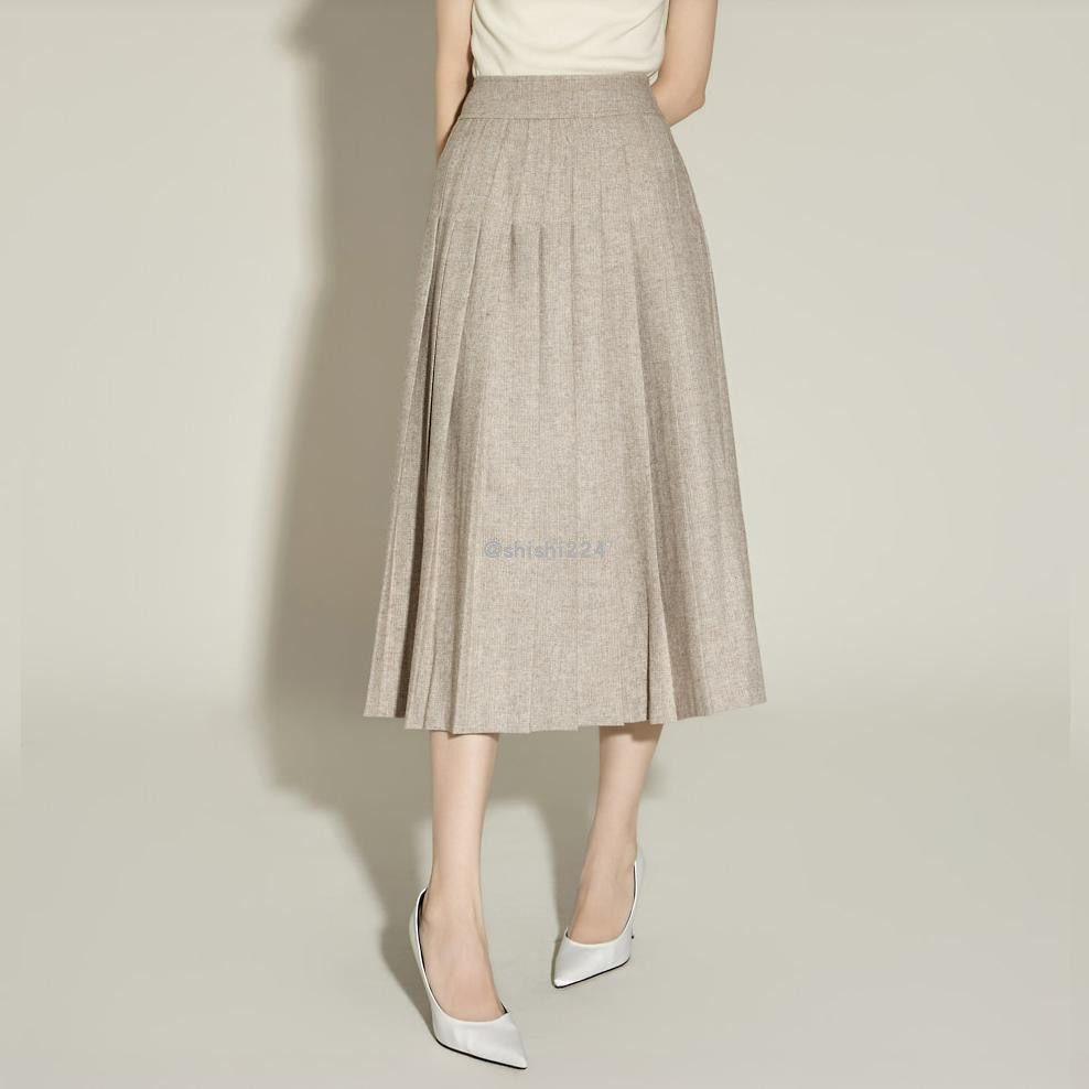 韩国直邮DINT正品代购职业干练百搭高腰百褶毛织中长半身裙