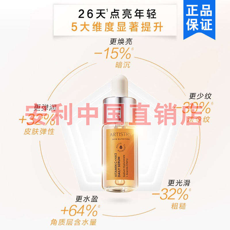 安利雅姿玻尿酸维C双效精华液官网正品护肤品抗氧安瓶小橘灯12ml-封面