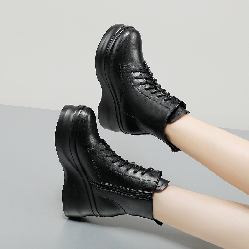 真皮短靴春秋单靴松糕厚底皮靴女