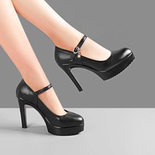 牛皮卷11cm细跟高跟鞋黑色女软底防水台模特走秀t台训练专用鞋子