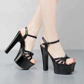 15公分凉鞋 白 演出走秀模特鞋 女黑镂空鱼嘴鞋 防水台厚底超高跟女鞋