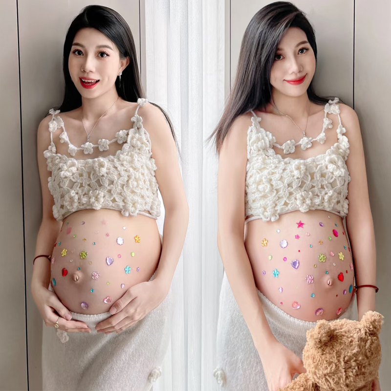 影楼新款孕妇拍照服装白色针织清新简约甜美时尚慵懒风孕妈摄影服