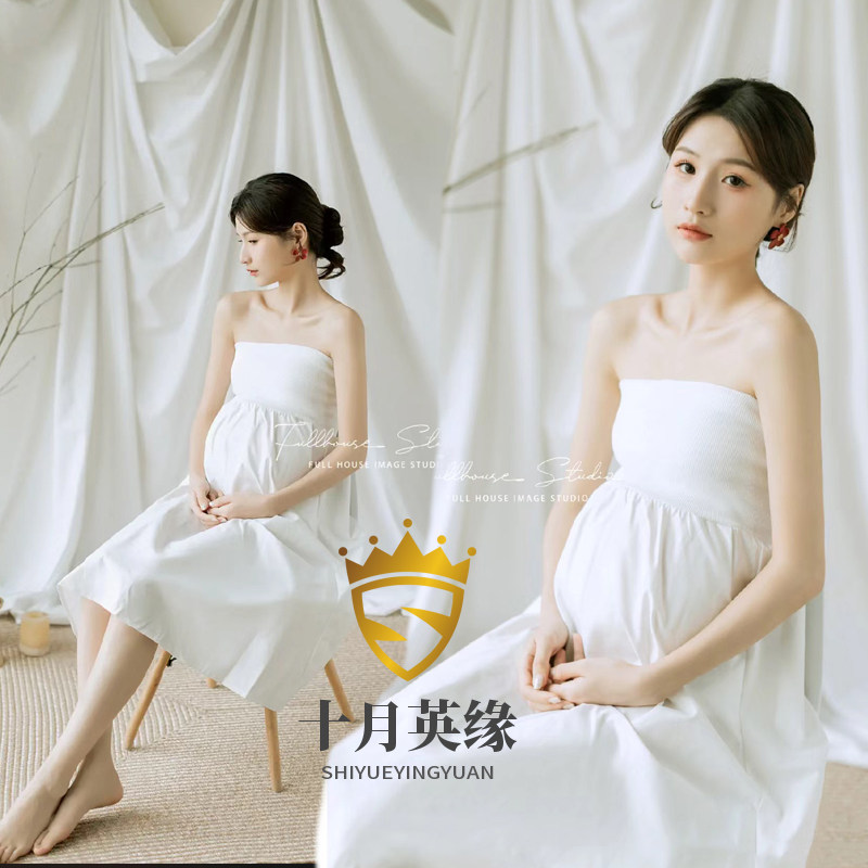 출산 사진 의류 새로운 스타일 사진 스튜디오 프랑스어 달콤하고 귀여운 작은 신선한 튜브 탑 스커트 임신 엄마 사진 예술 사진