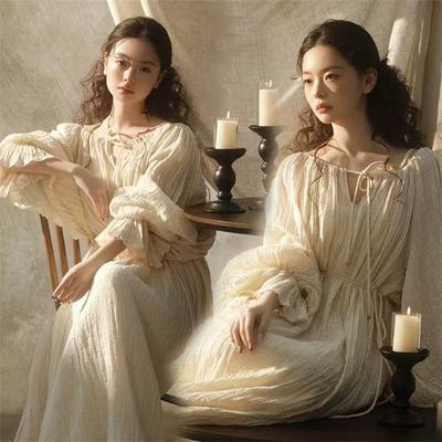 2025秋季上新品国庆旅游穿搭比利时亚麻长袖连衣裙女装