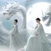 AI龙年新款 影楼主题仙气白色礼服孕妈咪艺术照服 孕妇拍照服装