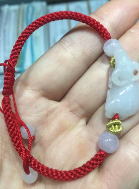 天然翡翠生肖牛红绳手链