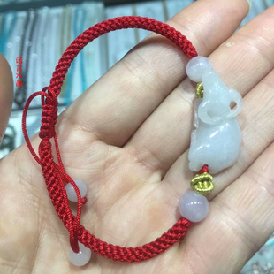 本命年红绳手链 天然翡翠生肖牛手绳 男女款玉牛