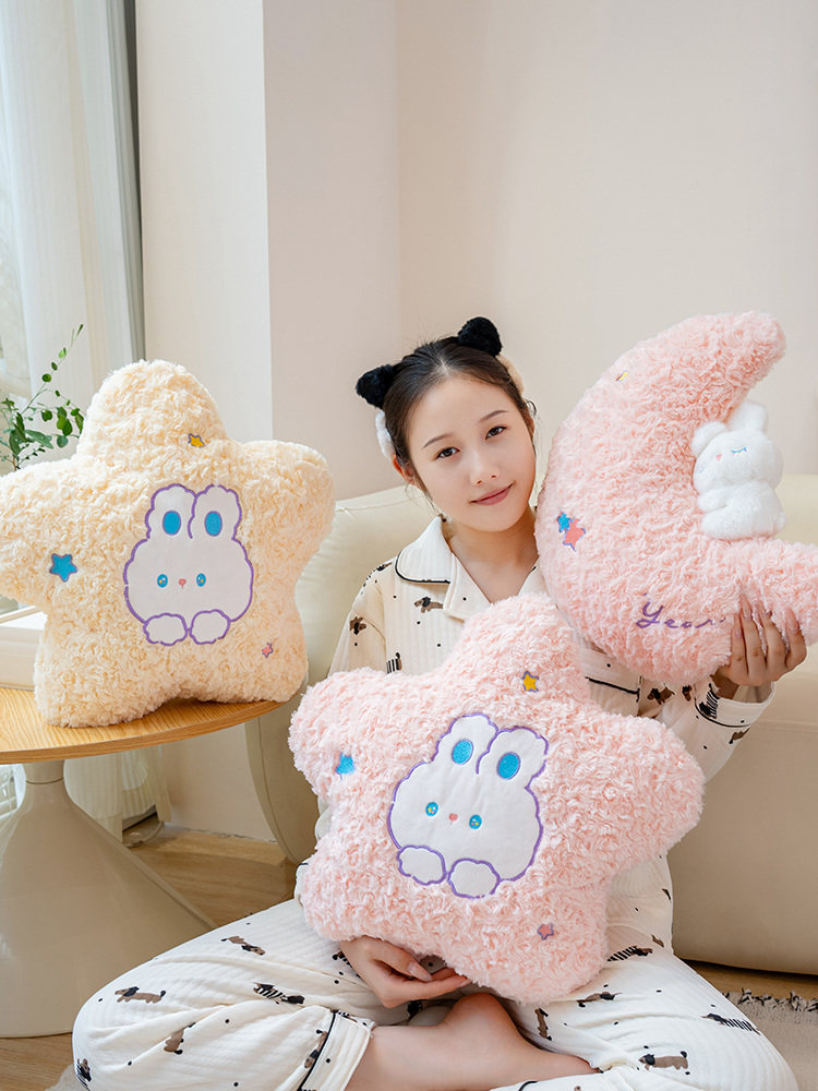 卡通可爱云星月抱枕粉色少女心星星月亮云朵办公午U休趴枕靠垫玩