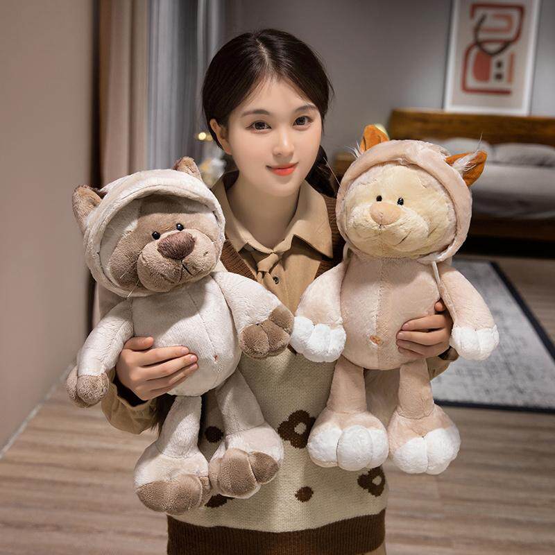 可爱带帽情侣公仔雪狸毛绒玩具