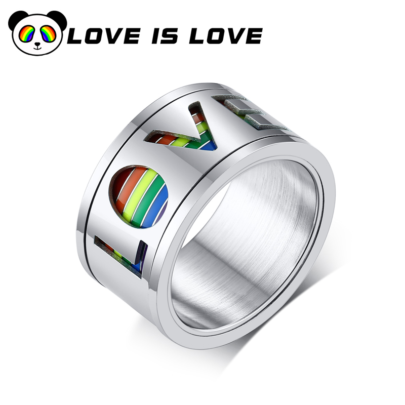 LOVEISLOVE六色彩虹戒指情侣字母钛钢指环男女les可转动lgbt饰品 饰品/流行首饰/时尚饰品新 戒指/指环 原图主图