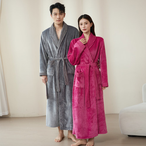 男冬季加厚保暖法兰绒情侣睡袍女