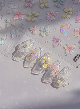 梦幻繁花美甲贴纸tomoni果冻白色黄色五瓣花文具手机壳指甲贴画