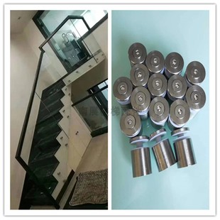 不锈钢栏杆立柱楼梯扶手实木踏步配件外侧挂墙面固定实心玻璃墙钉
